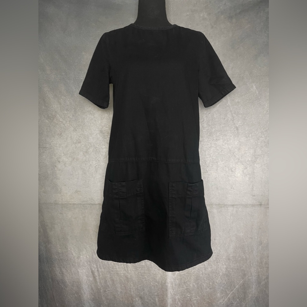 Topshop Moto black denim shift dress with front pockets size 4